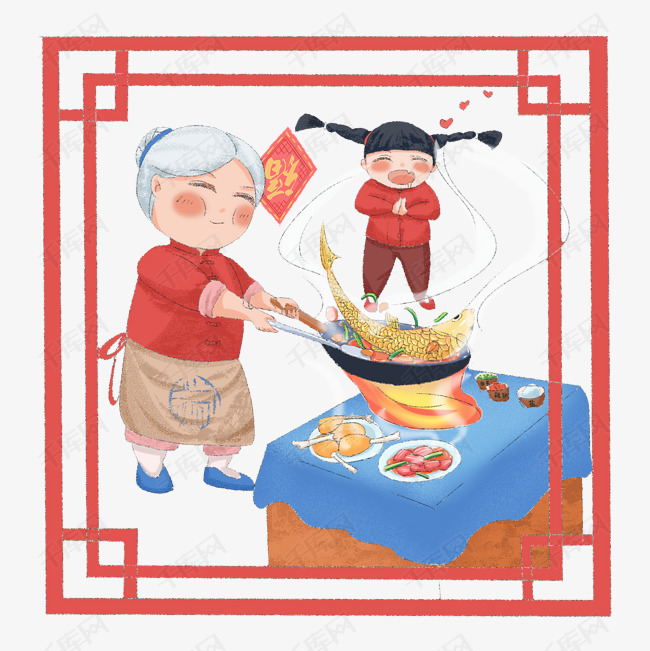 慈祥奶奶烹饪贺春图