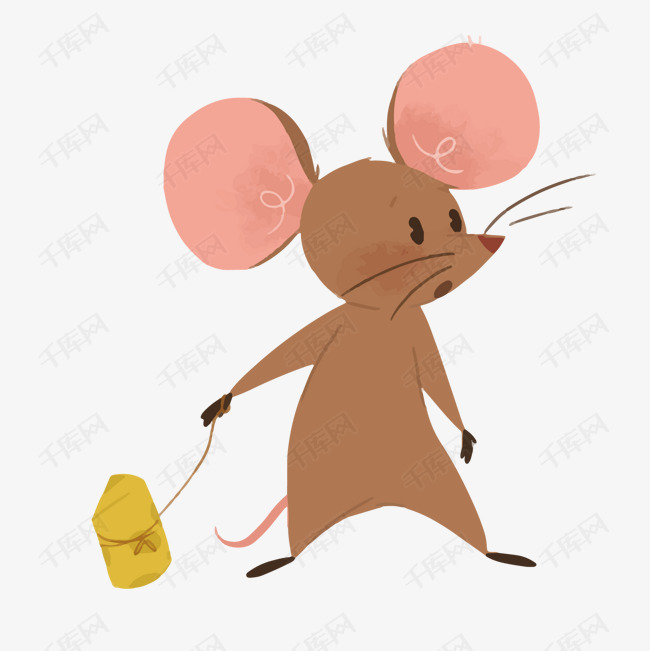 咖啡色卡通老鼠和黄色奶酪