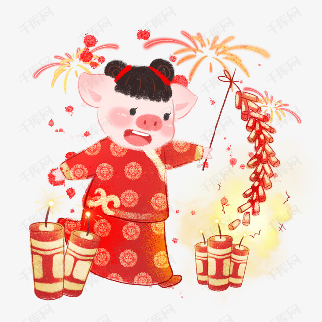 金猪拜年2019年之猪猪女孩放鞭炮