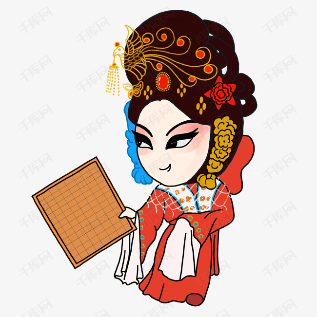 京剧风红色戏服西厢记红娘手绘插画风png免抠图