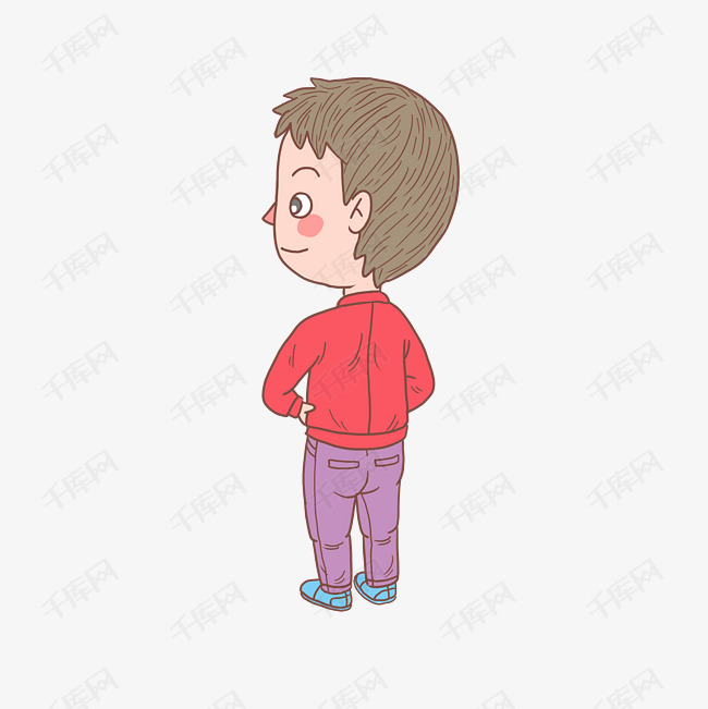 卡通手绘人物背身自信少年