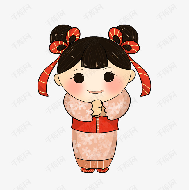 手绘拜年娃娃女孩插画素材图片免费下载_高清psd_千库