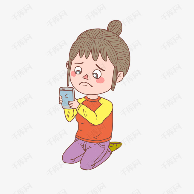 卡通手机没有信号悲伤少女