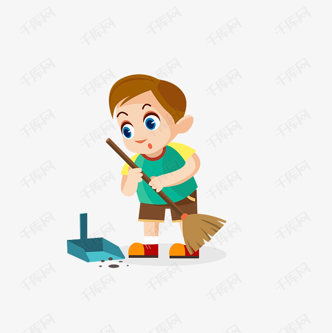 卡通手绘扫地的小学生矢量免抠图