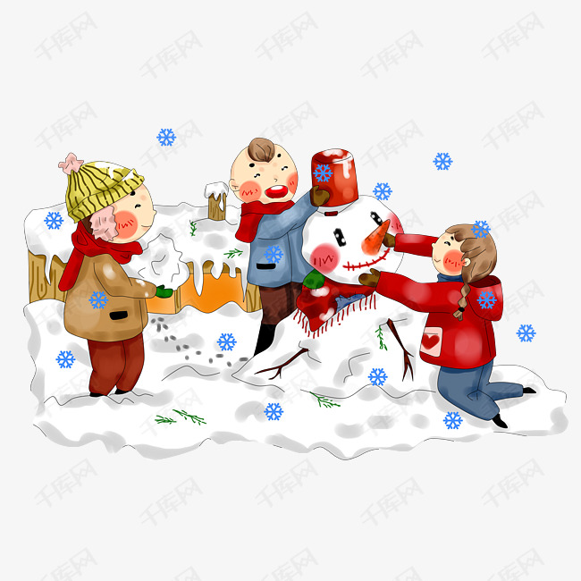 手绘原创厚涂欢庆元旦新年圣诞节堆雪人插画P