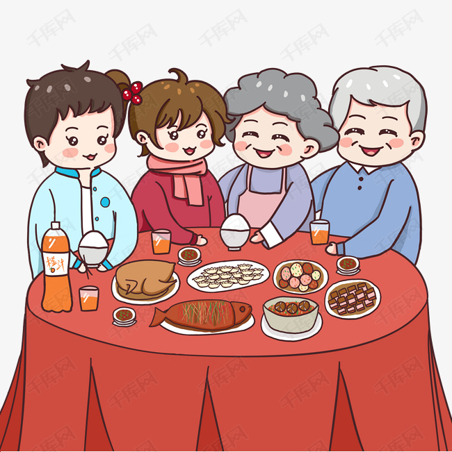 卡通人物晚餐  一起看电视  过年不