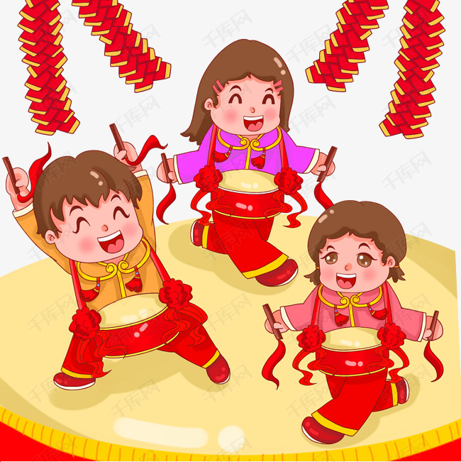 中国风过新年敲锣打鼓跳舞欢庆