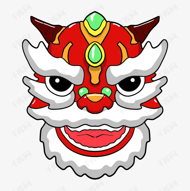可爱的舞狮子手绘插画