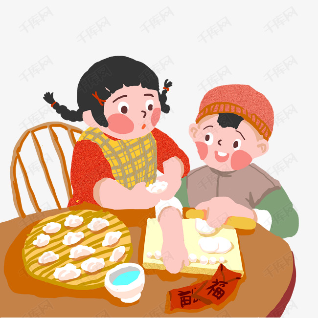新年卡通儿童包饺子