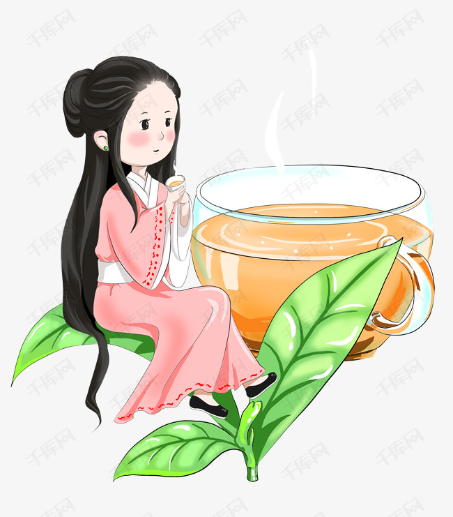 手绘养身主题茶插画