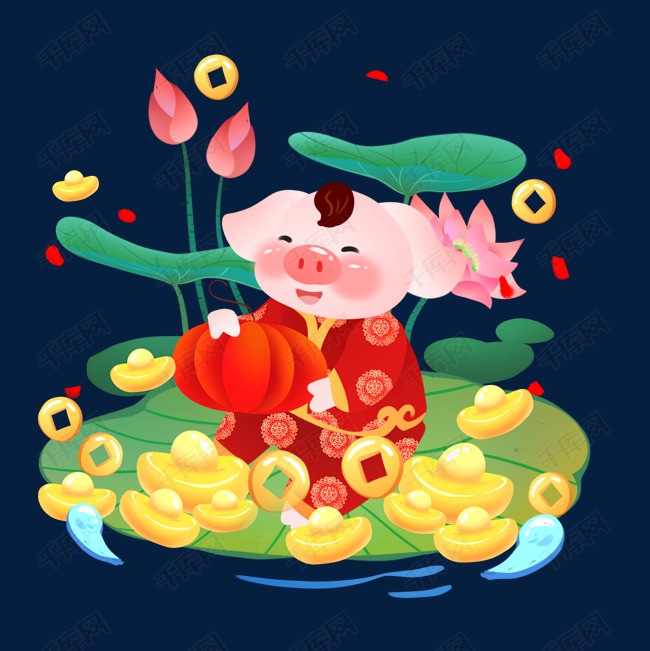 猪年卡通手绘金猪送福