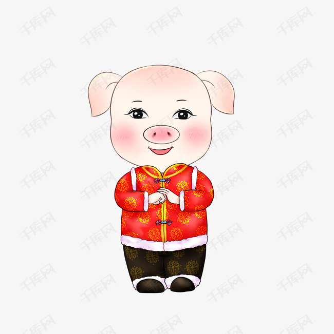 中国风手绘小猪新年好系列恭喜恭喜psd分层免抠