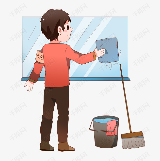 社区服务擦黑板的小男孩