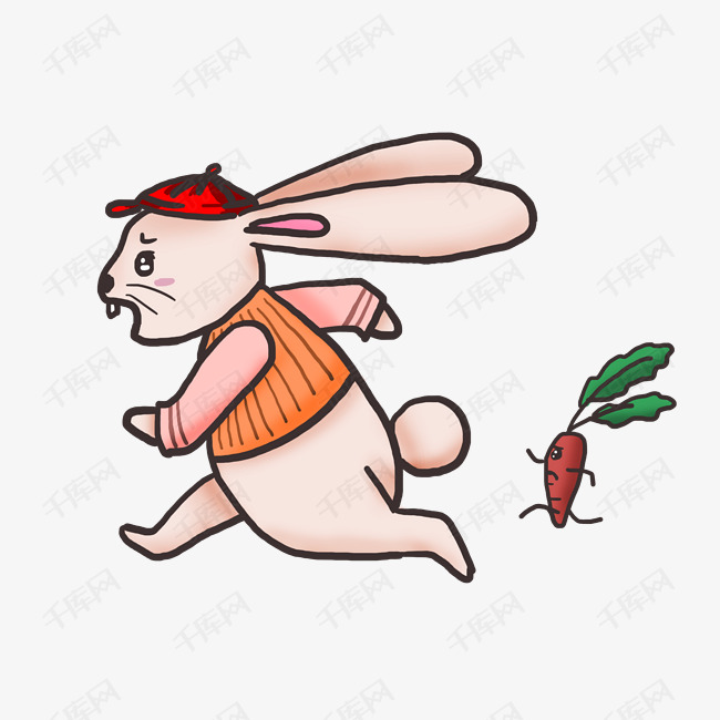 奔跑的粉色兔子插画的素材免抠奔跑的兔子卡通兔子手绘兔子粉色兔子大