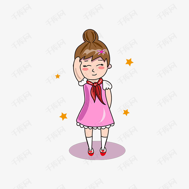 卡通手绘戴红领巾的女孩