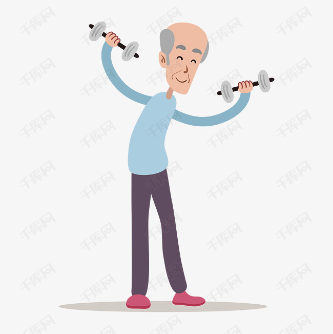 正在锻炼的卡通老人
