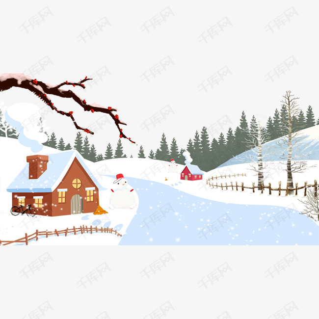唯美冬季插画雪景