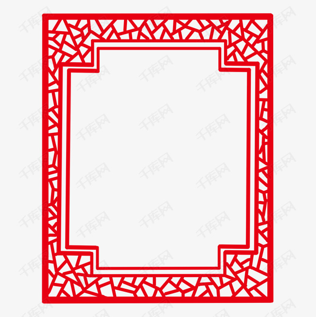 格子窗剪纸风边框png