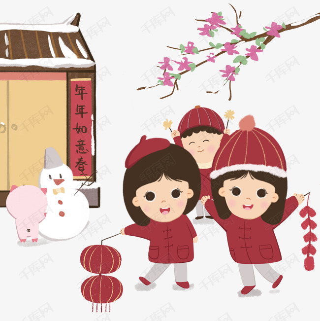 2019年新年吉祥金猪孩童放鞭炮素材图片免费下载_高清