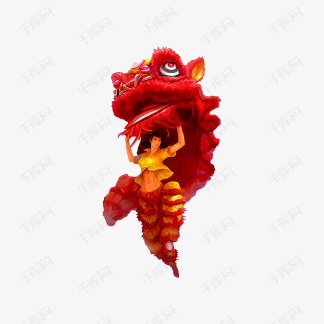卡通手绘过年舞狮子的人素材图片免费下载_高清png_千