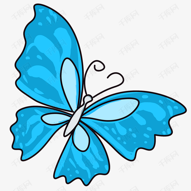 可爱卡通蓝色飞翔的蝴蝶