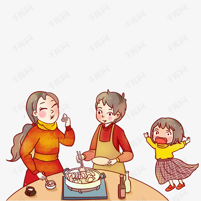 千库网 图片素材 过年了吃饺子的一家人  过年了吃饺子的一家人的素材