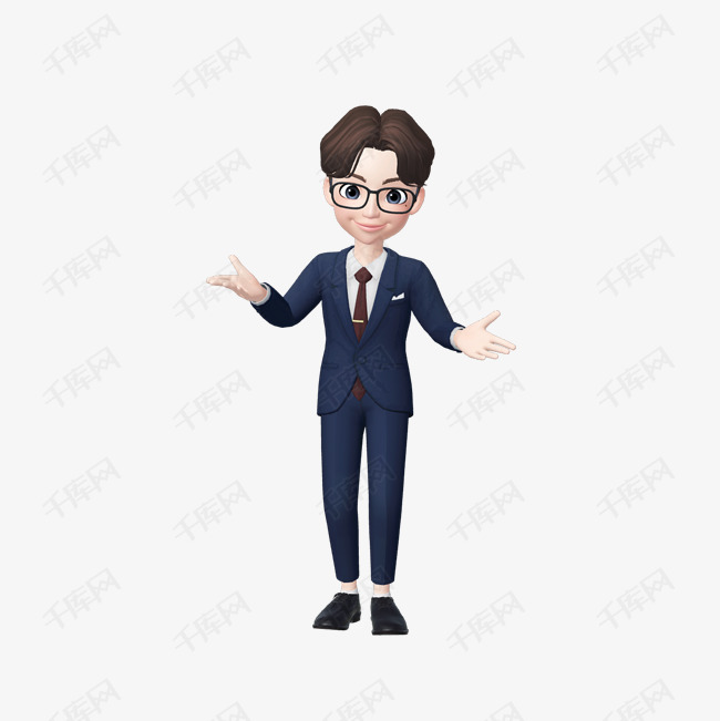 西装商业人物热情欢迎3d卡通人物png素材