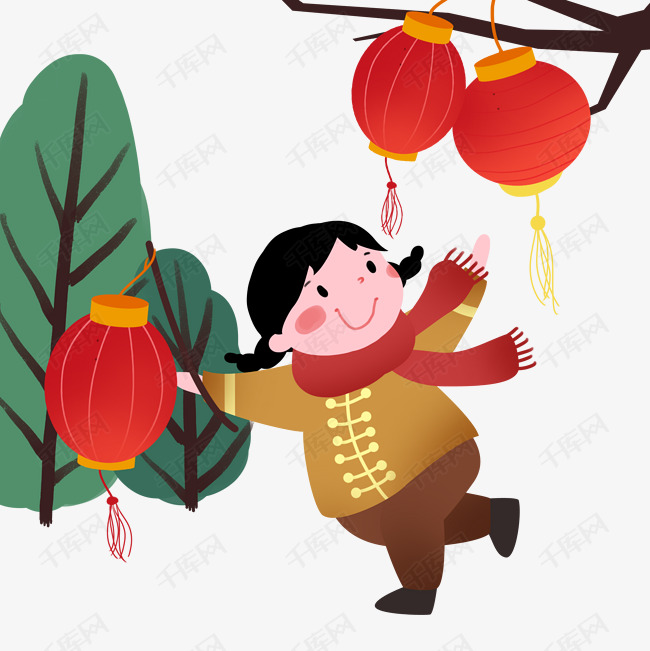 新年看花灯的小女孩