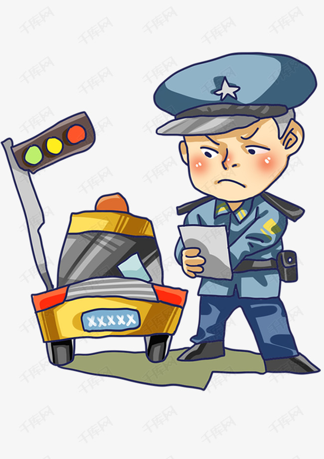 卡通手绘交警开罚单插画