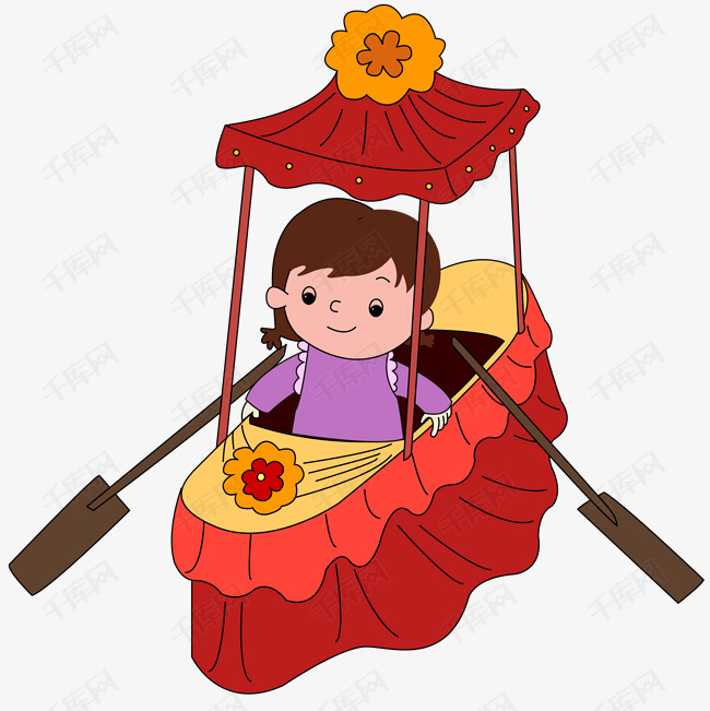 卡通矢量过年正在划旱船的人