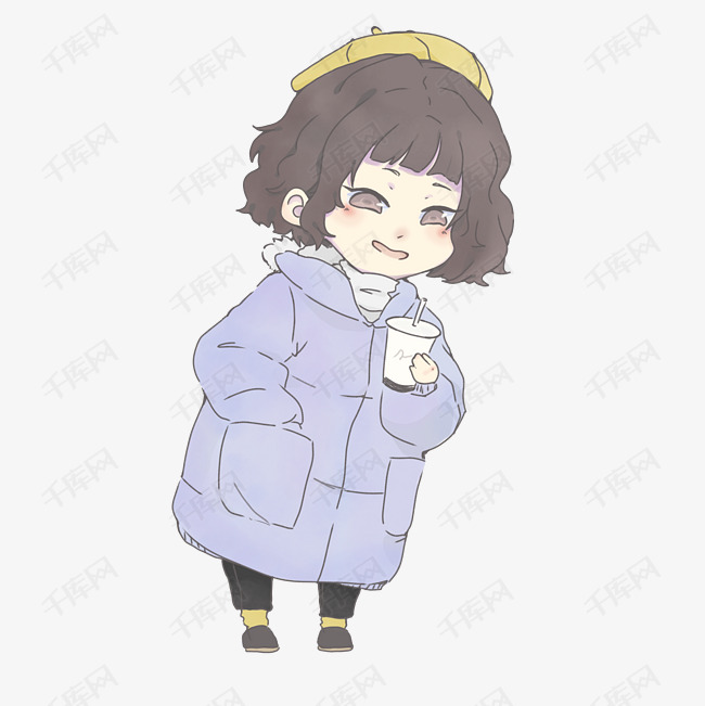 冬季冬日卡通手绘羽绒服姑娘