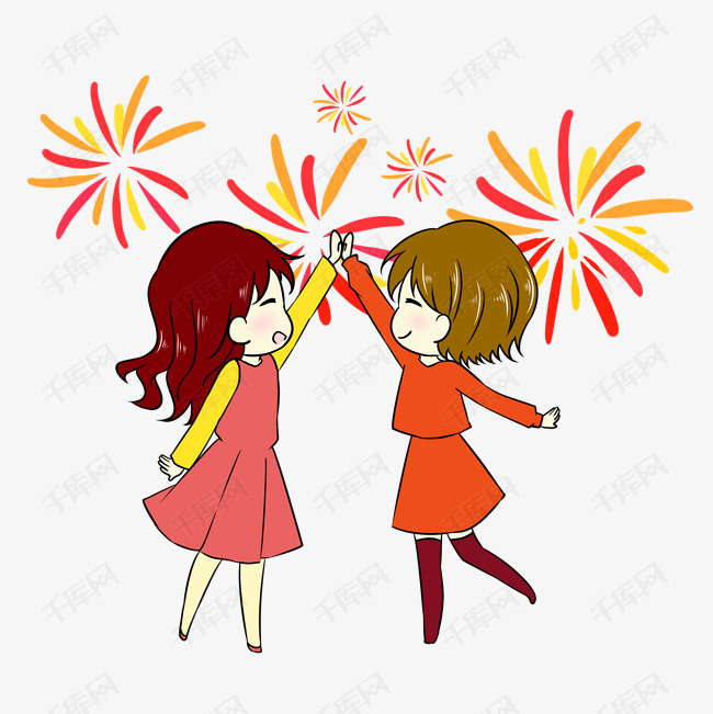 2019年新年狂欢人物姐妹放烟花快快乐乐