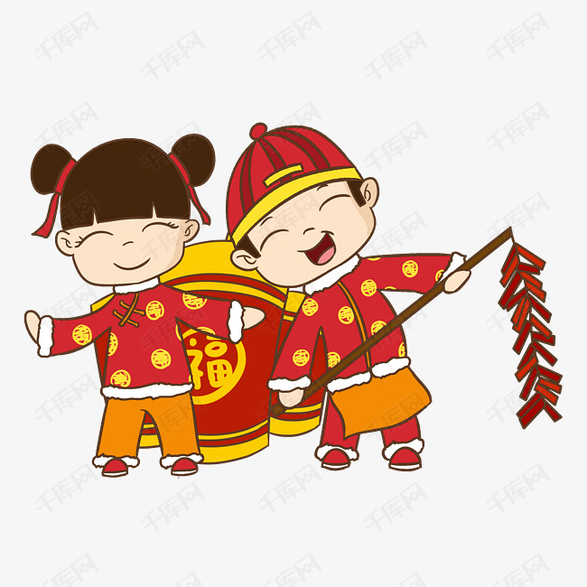 卡通新年喜庆放鞭炮福娃素材图片免费下载_高清psd_千