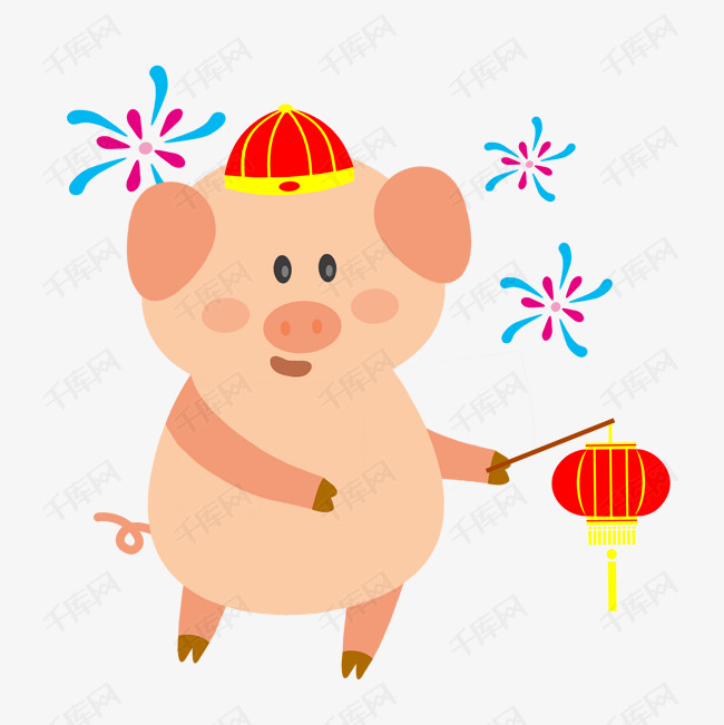 手绘新年小猪提灯笼