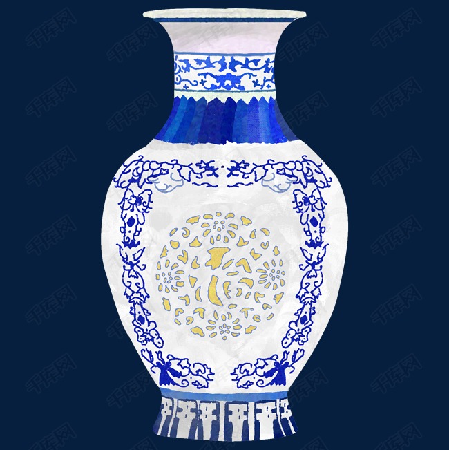 手绘油画青花瓷瓶免抠png