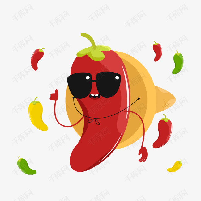 卡通戴墨镜的墨西哥辣椒矢量图