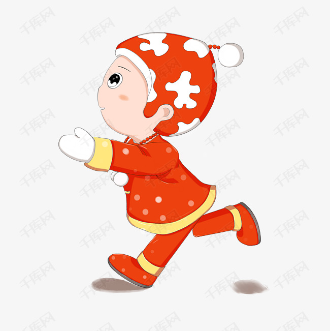 2019年新春卡通手绘奔跑的小男孩