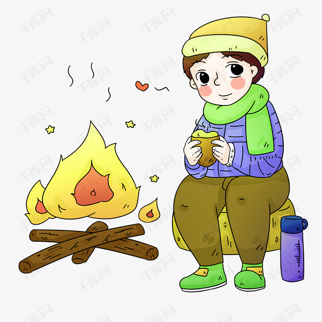 冬季室外取暖的小男孩