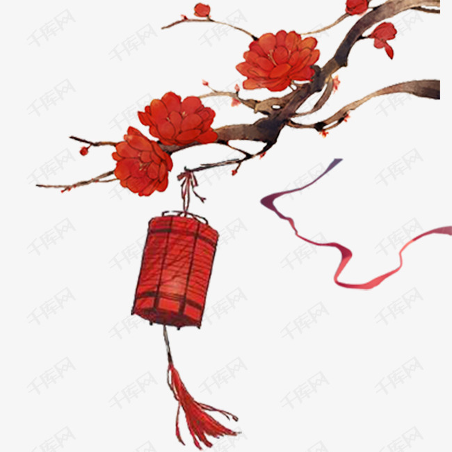 中国风喜庆红色灯笼的素材免抠中国风喜庆红色灯笼红花梅花