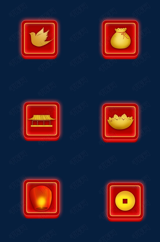 农历新年红色方形图标