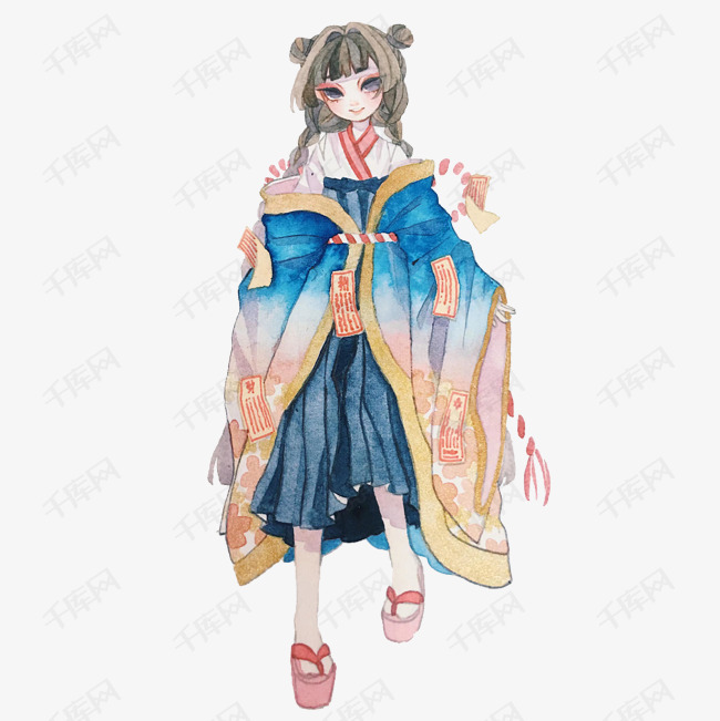 原创手绘双马尾和服少女