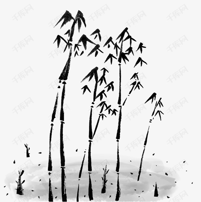 水墨画写意风格一丛竹子