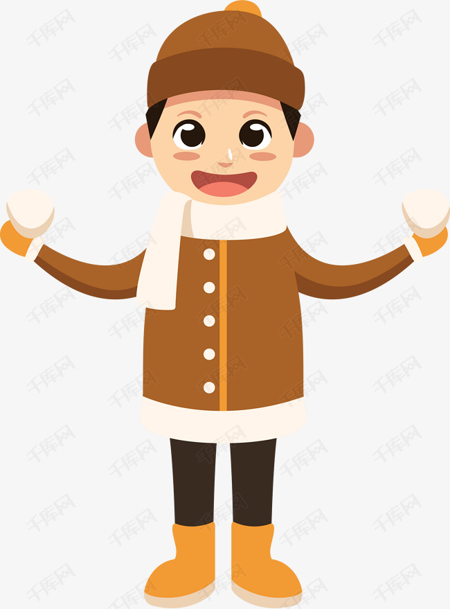 卡通冬天冬季棕色衣服男孩