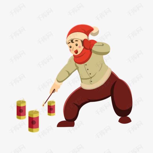 过年欢乐放鞭炮主题卡通插画
