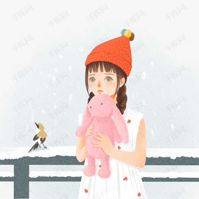 冬季下雪雪景中女孩