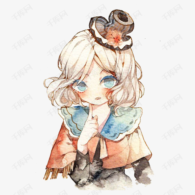 原创手绘可爱卷发妹子