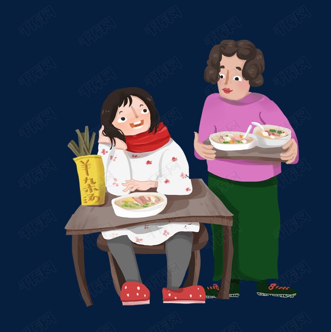 手绘人物                                        包饺子