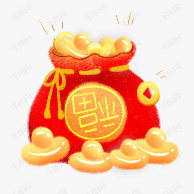 过年喜庆福袋金银满满的钱包钱袋,恭喜发财福气多多