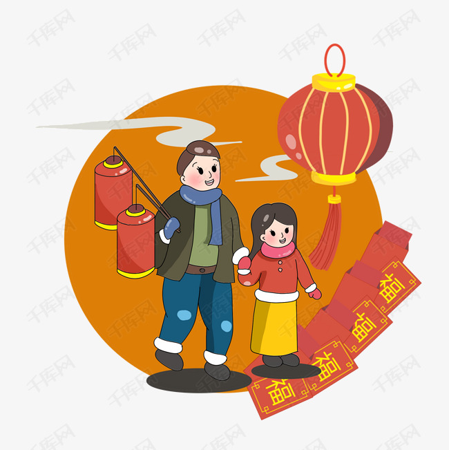 卡通手绘新年插画灯笼