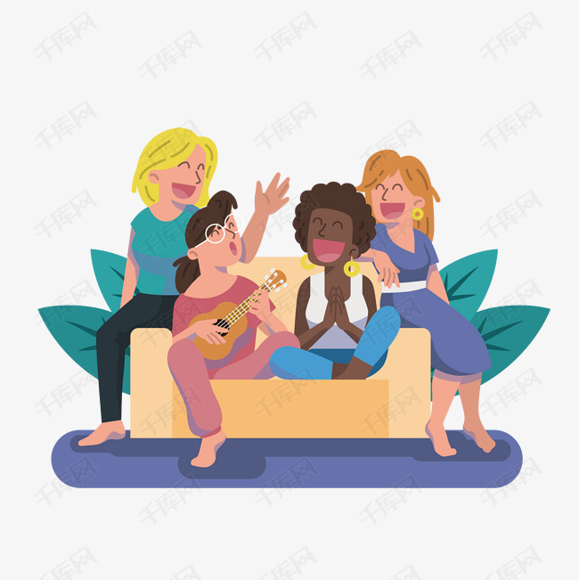 卡通时尚女孩派对聚会